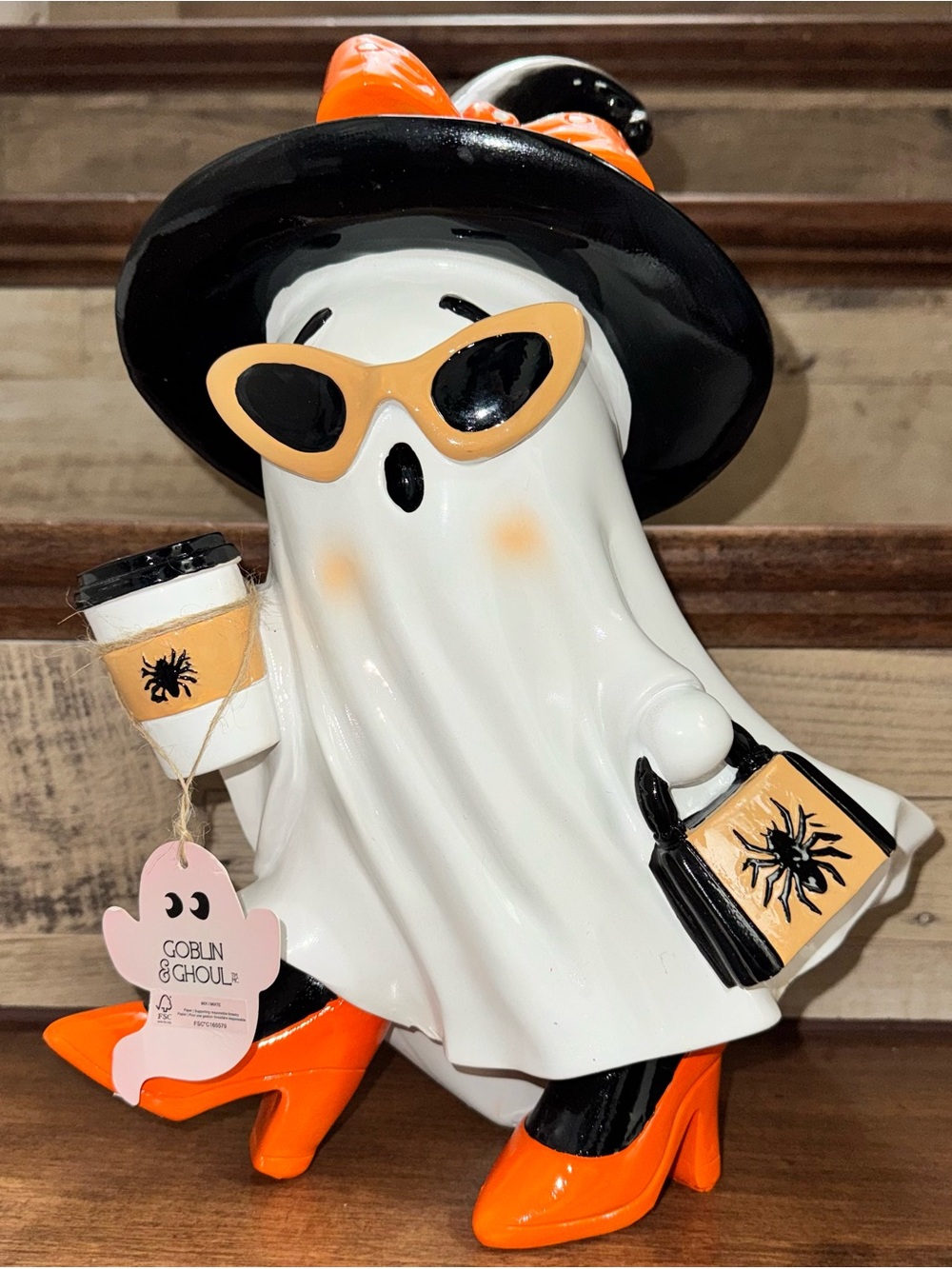Cute 🥰 Goblin & Ghoul 13” Chic 👠Ghost 👻 holding pumpkin spice latte